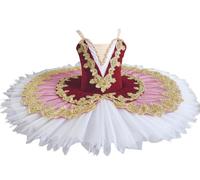 Girls' Ballet Dress Tutu Skirt, Ballet Swan Lake Tutu Costume Professional Pancake Ballerina Party Dress Outfits,Red,110