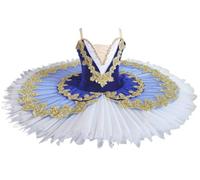 Girls' Ballet Dress Tutu Skirt, Ballet Swan Lake Tutu Costume Professional Pancake Ballerina Party Dress Outfits,Blue,140
