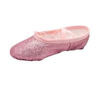 Girl's Ballet Flat Kids Glitter Mary Jane Flower Dress Shoes for Wedding Party Ballet Canvas Dance Shoes Gymnastic Yoga Shoes Flat Split Sole Ballerina (Pink, 4.5 Big Kids)