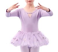 Girls Ballet Long Sleeve Leotards Fluffy Bow Tie Tutu Skirt Ballerina Dance Dress Outfits 2025 New,Purple,160