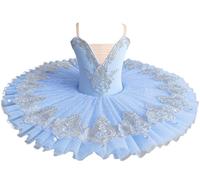 Girls' Ballet Professional Dress, Sleeveless Dance Outfits Swan Ballet Tutu Skirt Women Swan Lake Ballerina Costume,Blue,110