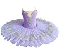 Girls' Ballet Professional Dress, Sleeveless Dance Outfits Swan Ballet Tutu Skirt Women Swan Lake Ballerina Costume,Purple,130