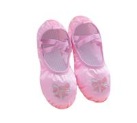 Girls Ballet Shoes Bow Flower Print Breathable Lightweight Shoes Elastic Strap Solid Color Soft Soled Footwear Split Sole Flat Gymnastics Dancing Ballet Footwear Pink
