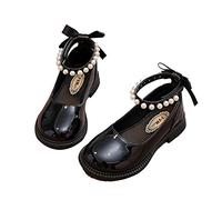 Girl's Ballet Shoes Kids Toddler Glitter Mary Jane Flower Dress Shoes for Wedding a y Toddler Girls ow Heel Walk with Pearls Strap (Black, 12.5 Little Kids)
