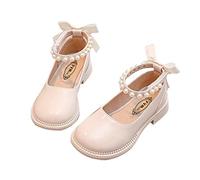 Girl's Ballet Shoes Kids Toddler Glitter Mary Jane Flower Dress Shoes for Wedding a y Toddler Girls ow Heel Walk with Pearls Strap (Beige, 10.5 Little Kids)