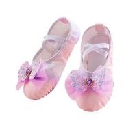 Girls Ballet Shoes Leather Split Sole Ballet, Kids Toddler Bow Tie Slippers Ballroom Dance Shoes Yoga Gymnastic Flats Wide Fit Pumps Elastic Practice Outfit Purple Size 10.5