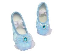 Girls Ballet Shoes Sequin Bow Split Sole Leather Dance Slippers, Canvas Yoga Flats Gymnastic Ballroom Dance Shoes School Professional Practice Outfit Blue Size 7.5