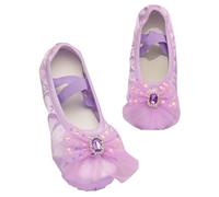 Girls Ballet Shoes Sequin Bow Split Sole Leather Dance Slippers, Canvas Yoga Flats Gymnastic Ballroom Dance Shoes School Professional Practice Outfit Purple Size 10