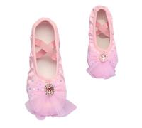 Girls Ballet Shoes Sequin Bow Split Sole Leather Dance Slippers, Canvas Yoga Flats Gymnastic Ballroom Dance Shoes School Professional Practice Outfit Pink Size 13.5