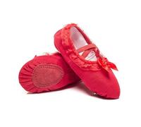 Girls Ballet Shoes Soft Canvas Dance Slippers for Little Kid/Big Kid Lace Ballerina Girl Split Soles for Dance Practice or Performance(Red,43)