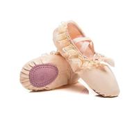 Girls Ballet Shoes Soft Canvas Dance Slippers for Little Kid/Big Kid Lace Ballerina Girl Split Soles for Dance Practice or Performance(Skin,38)
