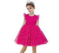 Girls' Ballet Short Skirt with Pleated Sleeves, Double-Layer Fluffy Layered Chiffon Summer Dress Suitable for Children Aged 2-8. Little Girls Christmas Sweater Flower Lace