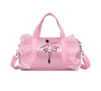 Girls Ballet Tote Bag Shoulder Dance Bag Pink Nylon | Lace Floral Embroidery, Handle and Sling Carry, for Ballet Shoes, Snacks, Dance Class and Books
