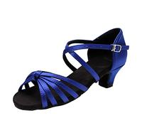 Girls Ballroom Dance Shoes Glitter Latin Dance Ballroom Performance Training Tango Sandal for Children Kids Toddler Low Heels Tap Shoes for Girls Dancing (Blue-E, 13 Little Kid)