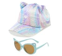 Girls Baseball Cap Kids Sunglasses Set,Adjustable Sun Hat Laser Cat Ear Hat Cute Toddler Cap for Girls Ages 3-10Y Multicoloured