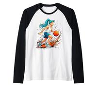 Girls Basketball Player in Motion Graphic Kids Girl Raglan Baseball Tee