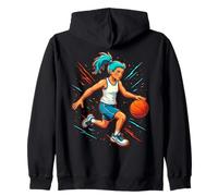 Girls Basketball Player in Motion Graphic Kids Girl Zip Hoodie