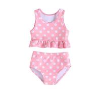 Girls Bathing Suit Swimming Costume Pink Polka Dot Print Ruffled Top High Waist Bikini Bottom 2pcs Baby Swimsuit Beach Wear Set 6-12 Months