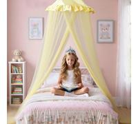 Girls Bed Canopy Princess Round Dome Mosquito Net Rainbow Ceiling Hang Netting Camping Curtains Play Tent For Kids Nursery Room Net for Single/Double Bed Pram Cot Décor Net (Style 2-Yellow)