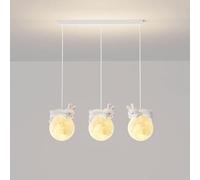 Girls Bedroom Bear Pendant 3D Printing Moon Globe 3000K 3 Light Cartoon Rabbit Lamp Compatible with Planet Hanging Lamp,Chandelier