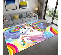 Girl's Bedroom Carpets 3D Printed Lovely Unicorn Carpet Girly Room Floor Decorative Large Rugs Cartoon Kids Room Play Crawl Mat Flannel Memory Foam Area Rug for Living Room (160X200 cm, Colorful 2)