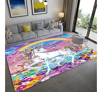 Girl's Bedroom Carpets 3D Printed Lovely Unicorn Carpet Girly Room Floor Decorative Large Rugs Cartoon Kids Room Play Crawl Mat Flannel Memory Foam Area Rug for Living Room (160X200 cm, Colorful 1)