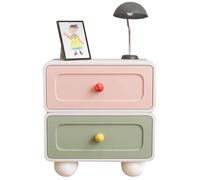 Girls' Bedroom Color Matching Bedside Table, Simple Art Night Stand With Double Drawers, Ceramic Handle/gift, Easy To Assemble(A)
