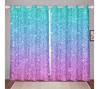 Girls Bedroom Curtain Colorful Glitter Turquoise Blue Pastel Pink Curtains Elegant Curtains for Women, W46 x L72