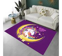 Girls Bedroom Rug Rainbow Moon Magic Unicorn 3D, Area Rugs For Living Room, Girls Indoor Game Zone Floor Mat, Non-Slip Washable Bedside Runners Carpet Bath Mat, 80x160 cm, Color 1