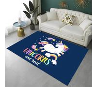Girls Bedroom Rug Rainbow Moon Magic Unicorn 3D, Area Rugs For Living Room, Girls Indoor Game Zone Floor Mat, Non-Slip Washable Bedside Runners Carpet Bath Mat, 80x120 cm, Color 3