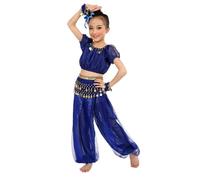Girls Belly Dance Costume Dance Outfits Kids Indian Belly Dance Girls Performance Outfits Pants Top Waist Chain Wristbands Bracelets Belly Dancing Costume Set Oriental Stage Halloween Carnival All Set