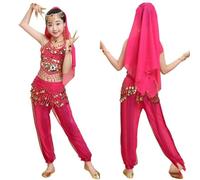 Girls Belly Dance Costume Set with Waist Chain Jewelry for Halloween Party Performance Carnival Outfit (2-4years) Hot Pink