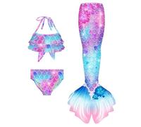 Girls Bikini Set 3 Piece Swimming Costume Ocean Princess Skirt Kids Summer Swimwear Sparkle Swimsuit Ruffle Tops and Briefs Girls Cosplay Costume Tankini Swim Cover Ups Beach Ocean Swimwear