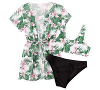 Girls' Bikini Set Beach Summer Swimwear Bikini Set UPF UV Sun Protection Swimwear Set Swimsuits 3 Pieces Swimsuit, Green, 10-12 Years