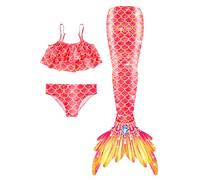 Girls' Bikini Swimwear 3-Piece Set Princess Swimsuit for Swimming for Kids with Ocean Sparkle Fancy Dress Costumes, Children's Ocean Blanket Swimming Swimsuit, Aquatic Shiny Costume for 4-13 Years