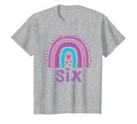 Girl's Birthday Boho Rainbow Six 6 Years Old 6th Birthday T-Shirt, Youth, Heather Grey, 3T