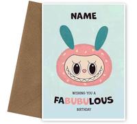 Girls Birthday Card - Ugly Doll - Personalised Labubu Style Cards for Daughter Granddaughter Sister Niece or Little Girl - Weird Cute Scary Collectable Creatures - Birthday Card for Girls