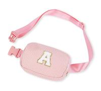 Girls Birthday Gifts Crossbody Bag, Initial Bum Bag Ladies Fashion BumBag Personalized Makeup Bag, Initial Fanny Pack for Women Girlfriend Teacher Birthday Christmas Graduation Gifts (A, Pink)