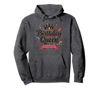 Girls Birthday Queen Celebration Crown Festive Party Pullover Hoodie, Adult Unisex, Dark Heather Grey, S