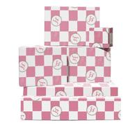 Girls Birthday Wrapping Paper Checked - 6 Sheets Of Girly Gift Wrap - Pink And White Checkered Board - Gifts For Her Women Teenagers - Comes With Stickers - By Central 23