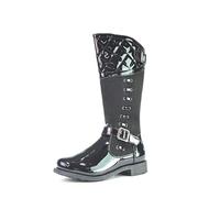 Girls Black Boots Side Zip Up Ankle Buckle Combat Shine Calf Kids Patent School Chunky Sole Winter Boots UK Sizes 10-2.5