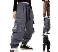 Girls Black Cargo Trousers Baggy Cargo Parachute Trousers Y2k Vintage Joggers with Adjustable Elastic Waist Jogger Pants Drawstring Loose Y2k Hip Hop Trousers Streetwear for 3-14 Years Kids
