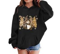 Girls Black Long Sleeve Top Hoodies Kids Hoodie Xmas Jumper Red Girl 11 Years Old Gifts Winter Fleece Lined Hooded Pullover Casual Print Sweatshirt with Pocket Cozy Soft Outerwear for