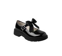 Girls' Black Patent Mary Janes with Satin Bow Ankle Strap Buckle Closure Shoes, Size UK Youth 1