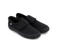 Girls Black Plimsolls School PE Pumps, Slip On Touch Fastening, UK 6 to 8 | girls black canvas slip-on school plimsolls with touch-fastening strap and non-marking rubber sole for pe, gym and dance