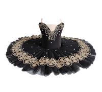 Girls' Black Professional Ballet Tutu Dress, Exquisite Embroidery Classic Swan Lake Pancake Ballerina Party Dress,160