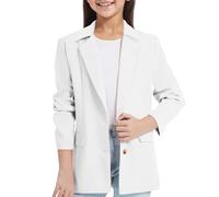 Girls Blazer Jacket 2024 Long Sleeve Shawl Formal Suit Jacket Solid Color Open Front Blazers for Kids Girls Size 3-14 Years White