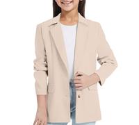 Girls Blazer Jacket Solid Color Lapel Suit Coat Open Front with Inner Pocket Button Down Long Sleeve BlazersO Casual Kids Jacket Girls Party Outfits Performances (b-Beige, 13-14 Years)