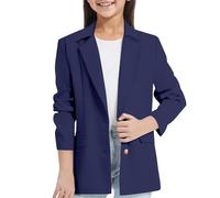 Girls Blazer Jacket Solid Color Lapel Suit Coat Open Front with Inner Pocket Button Down Long Sleeve BlazersO Casual Kids Jacket Girls Party Outfits Performances (b-Navy, 11-12 Years)