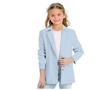 Girls Blazer Jacket Solid Color Lapel Suit Coat Open Front with Inner Pocket Button Down Long Sleeve BlazersO Casual Kids Jacket Girls Party Outfits Performances (1-Light Blue, 13-14 Years)